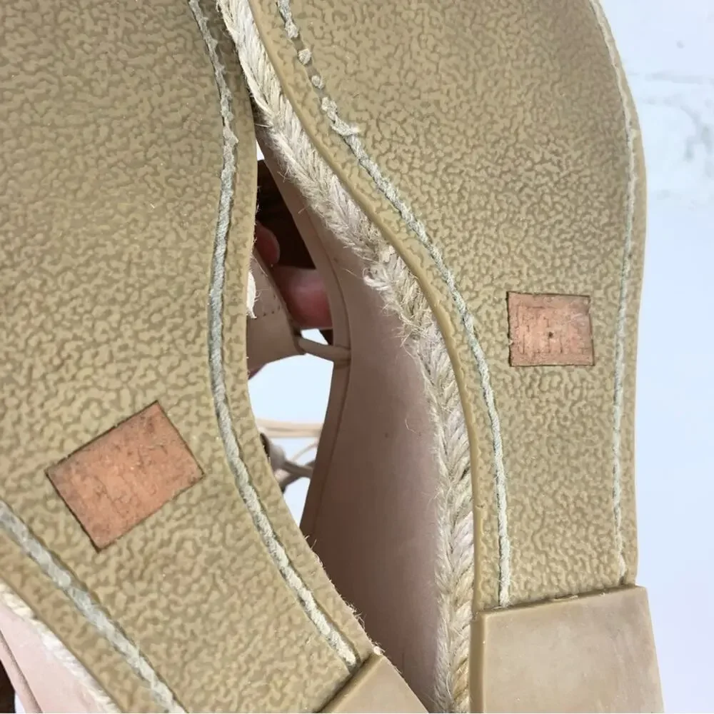 Frye Roberta Ghillie Espadrille Wedge Nude Leather Sandal Tie Lace Up 9